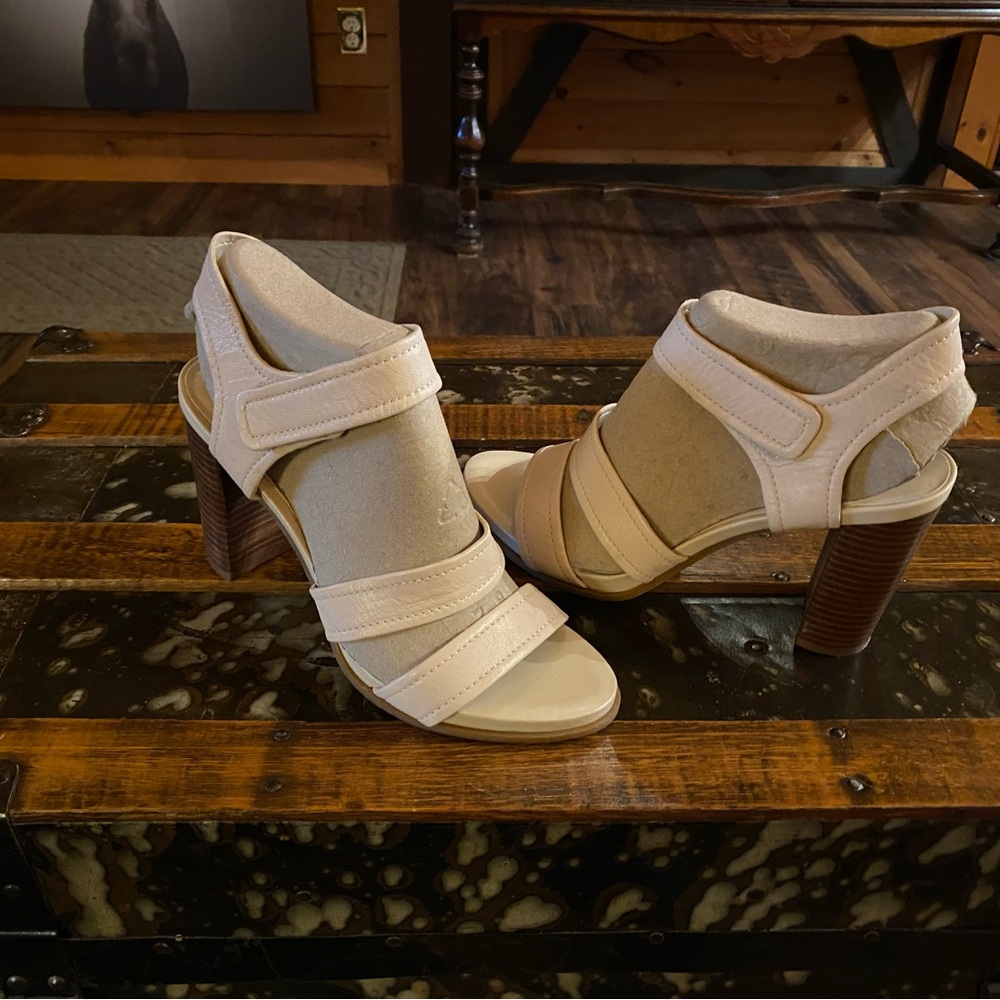 Nine West Cream Strappy Block Heels